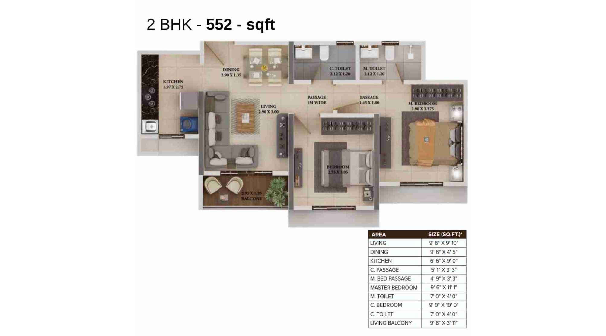 Dosti-Heron-Floor-Plan-Wing-B-552-sqft