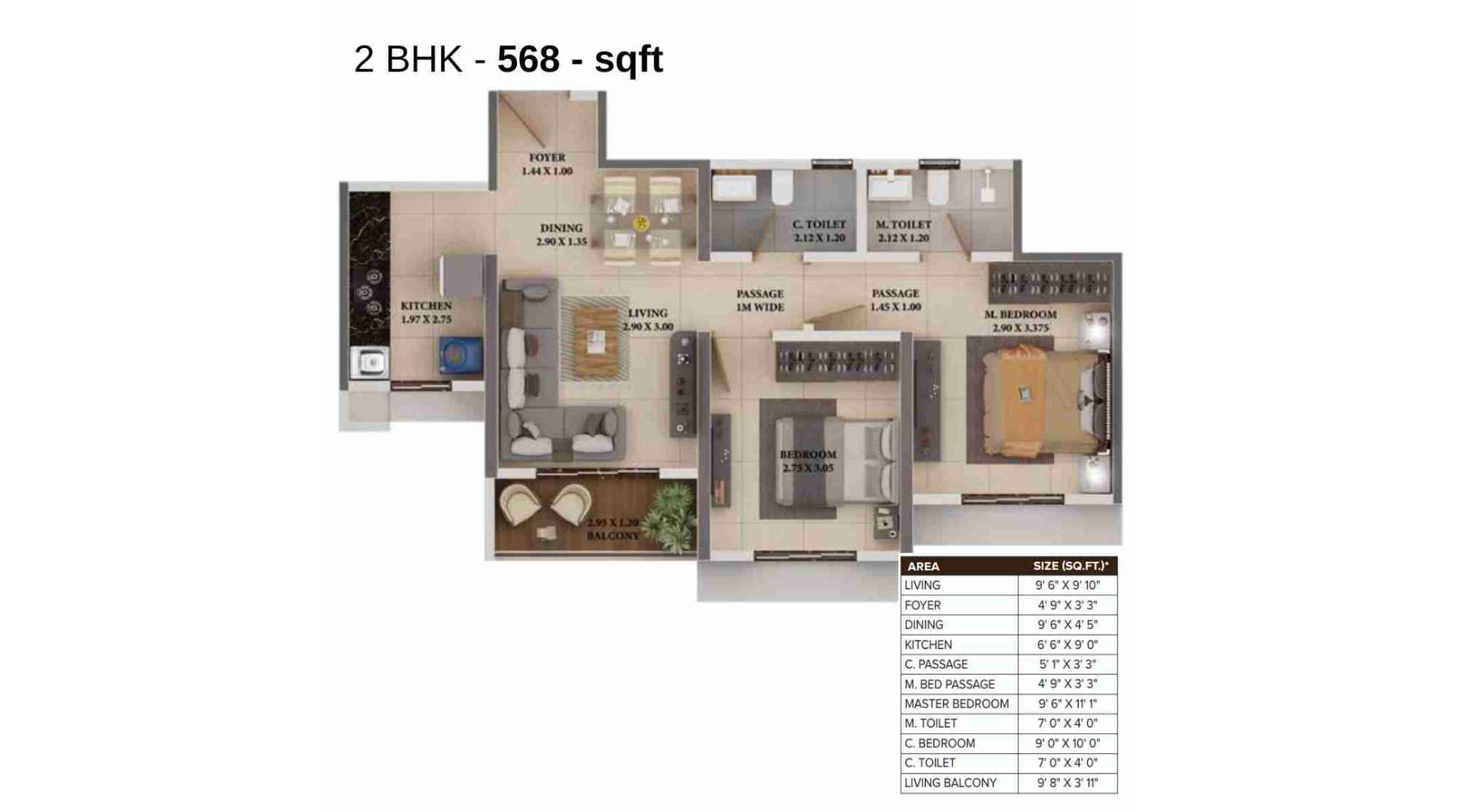 Dosti-Heron-Floor-Plan-Wing-B-568-sqft