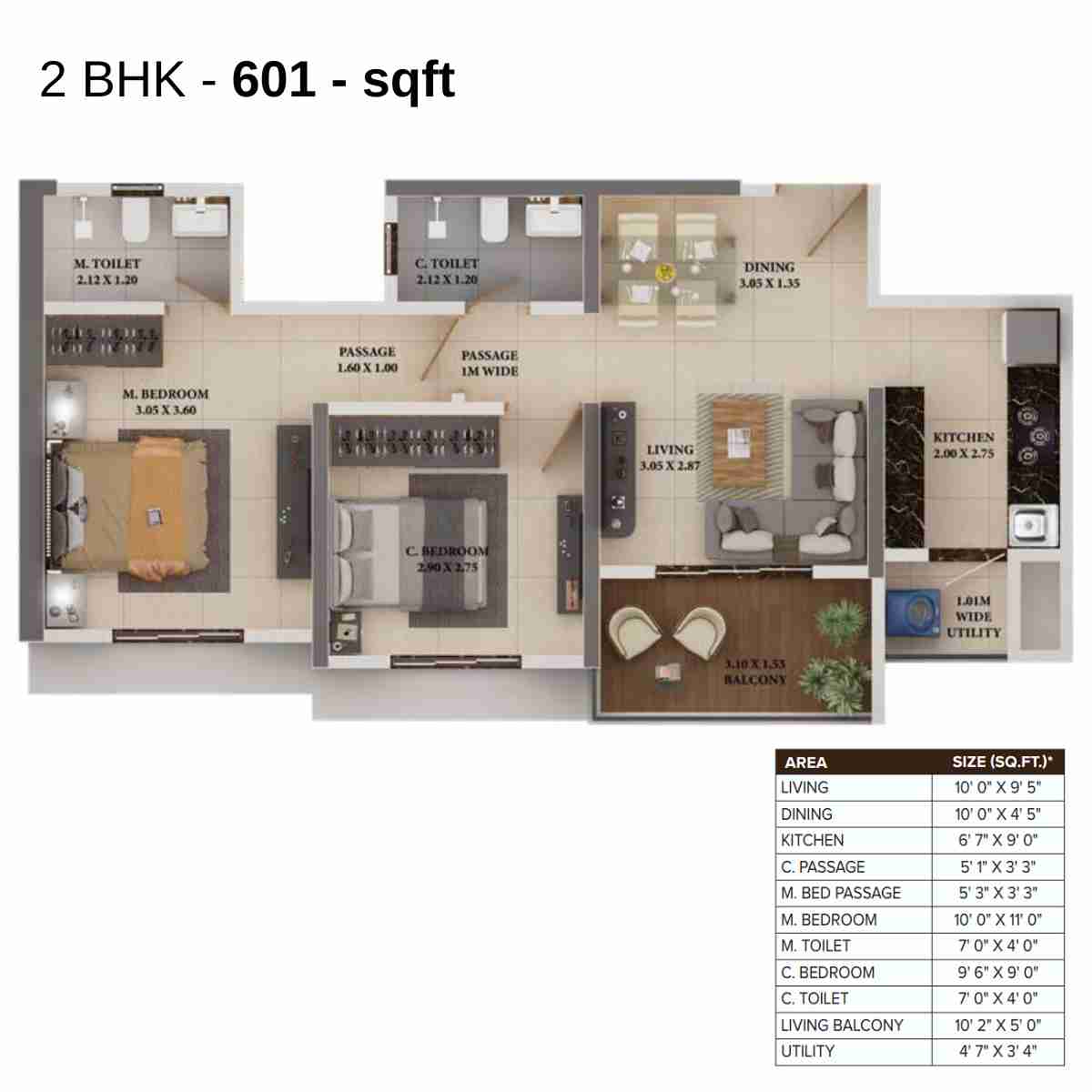 Dosti-Heron-Floor-Plan-Wing-A-601-sqft