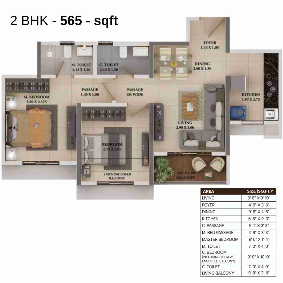 Dosti-Heron-Floor-Plan-Wing-B-565-sqft