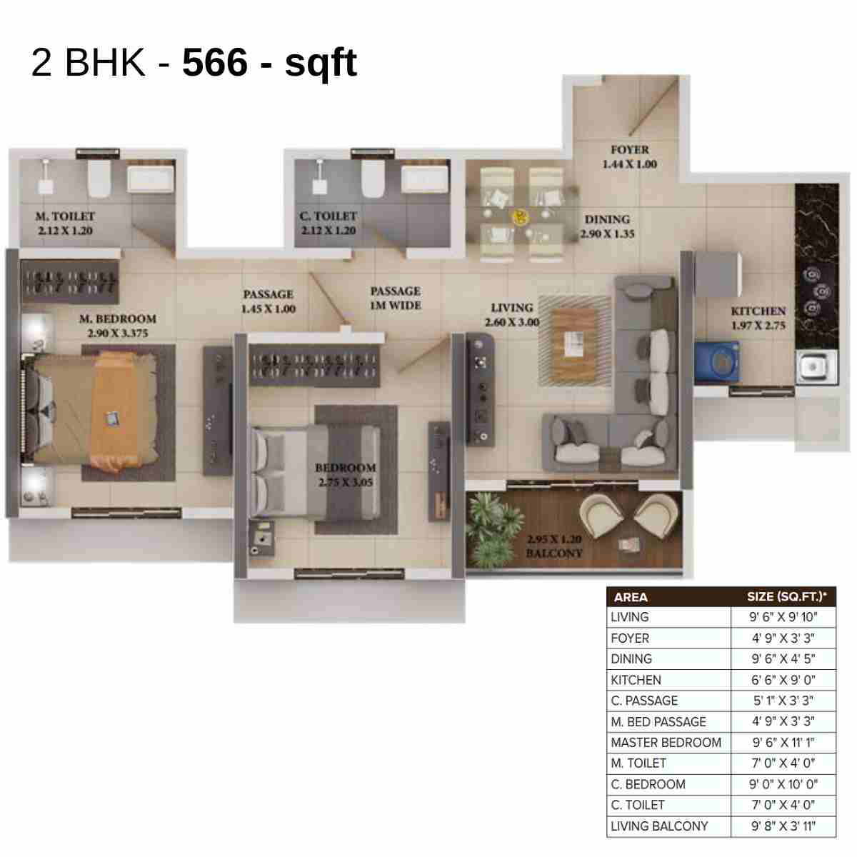 Dosti-Heron-Floor-Plan-Wing-B-566-sqft