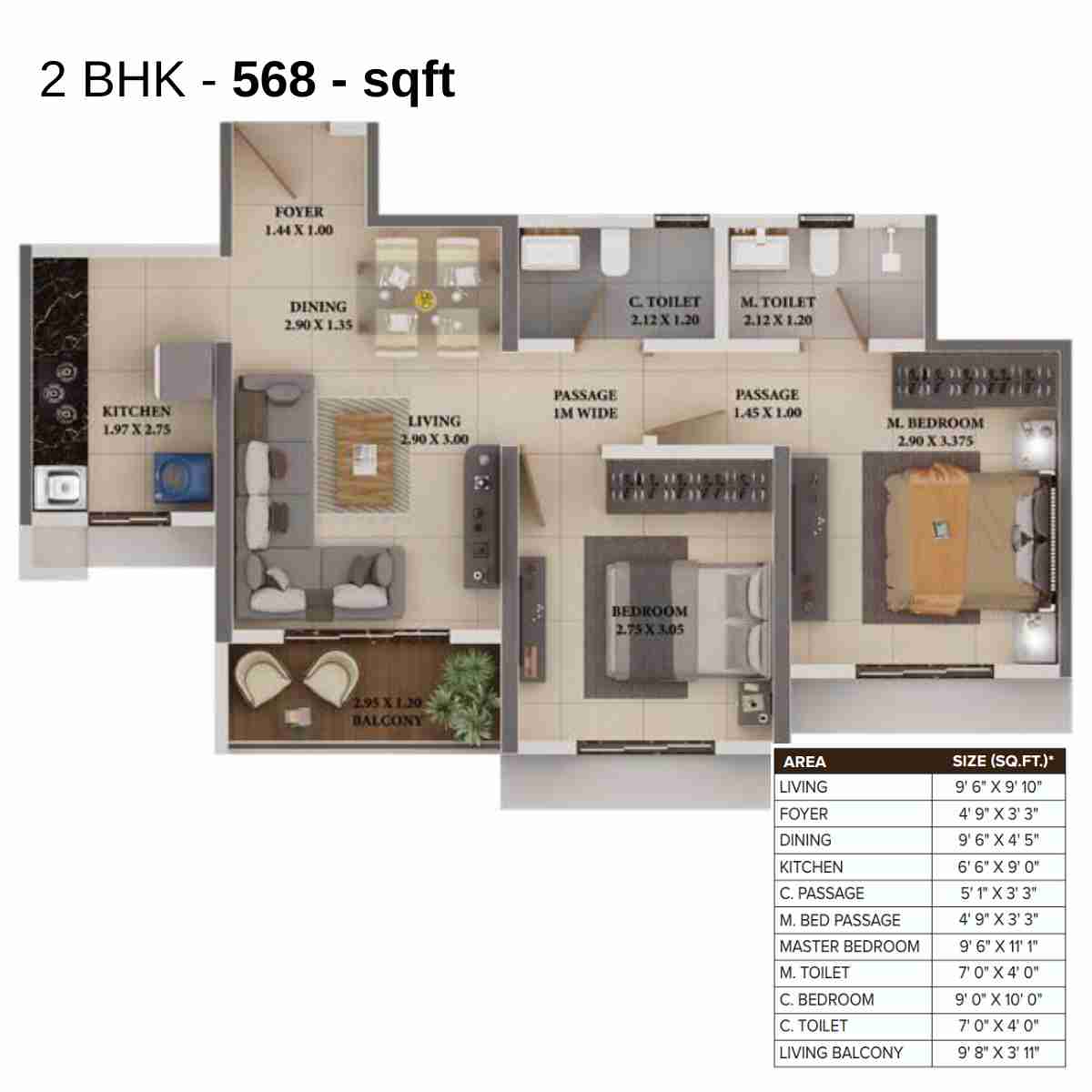 Dosti-Heron-Floor-Plan-Wing-B-568-sqft