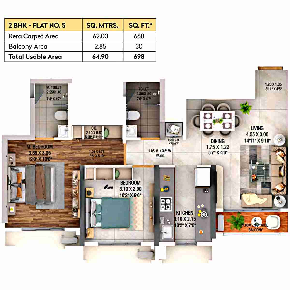 Dosti-Pine-Floor-Plan-Wing-E-2-BHK-698-sqft