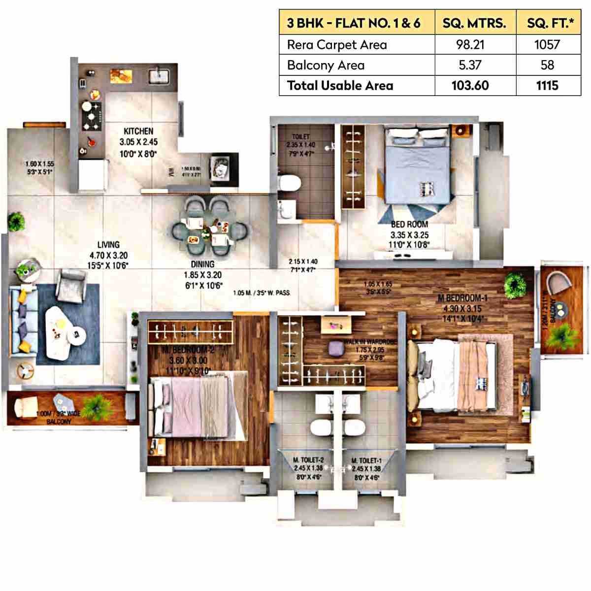 Dosti-Pine-Floor-Plan-Wing-E-3-BHK-1115-sqft